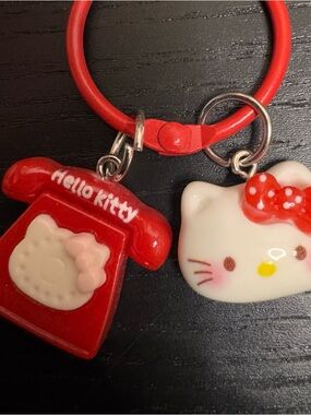 Hello Kitty Red telephone Double Charm Keyring keychain